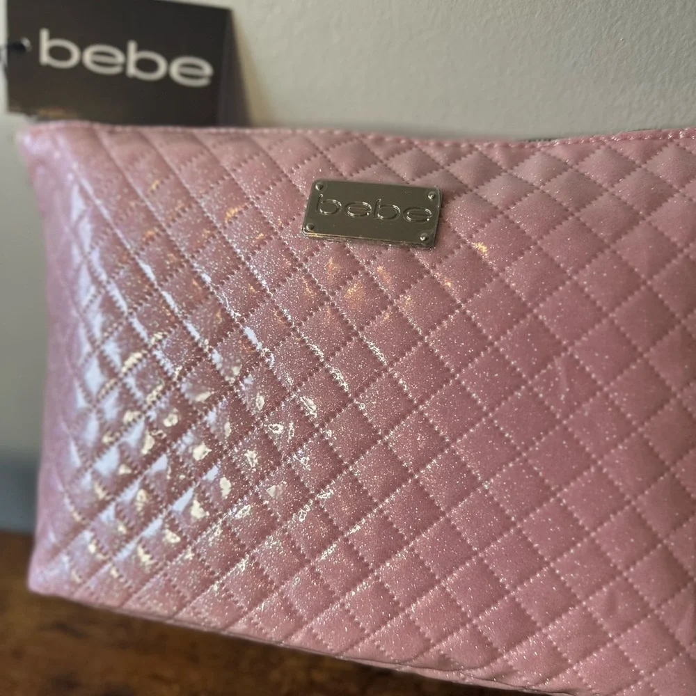 bebe Pink Quilted Cosmetic Bag